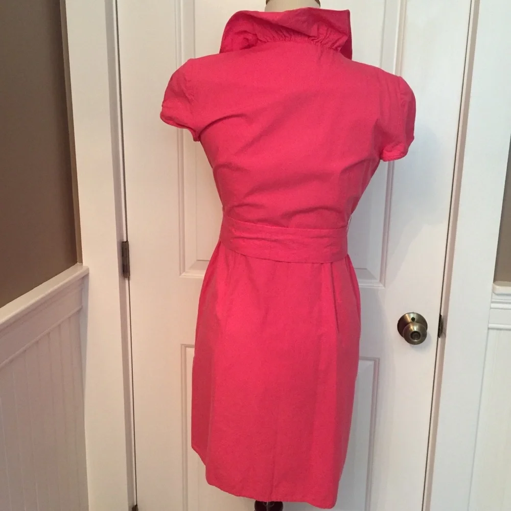 ELIZABETH McKAY DRESS WRAP PINK RUFFLE BELT CAP SLEEVE BARBIE CORE Size 0 - Picture 4 of 7